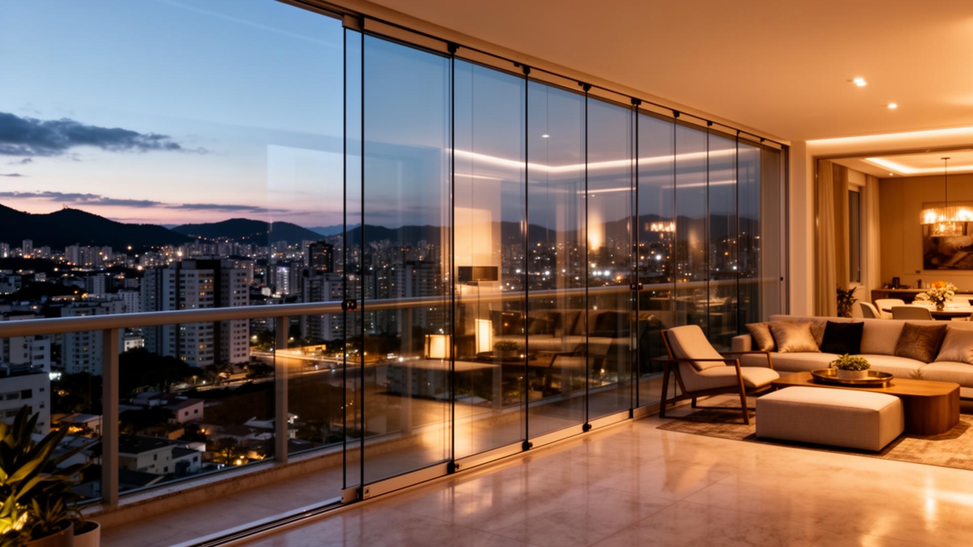Sacada de vidro moderna envidraçada em apartamento de alto padrão em Campinas